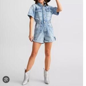 Free People Light Blue Denim Shortall Romper
